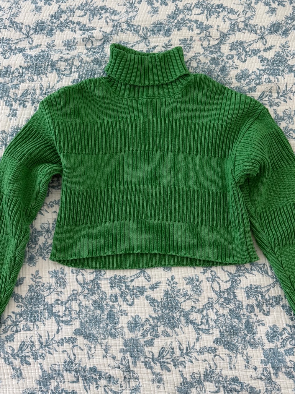 La Hearts Green Ribbed Cropped Turtleneck Sweater